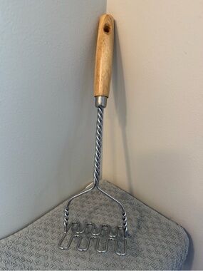 Wood Handle Potato Masher with Stainless Steel Head - Natural Wood & Silver